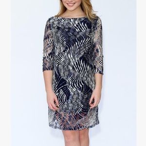 Navy & White Mesh-Overlay Shift Dress, M